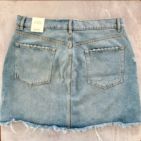 ZARA Hi-Rise Mini Distressed Light Wash Denim Skirt, XXL NWT - Picture 6 of 9